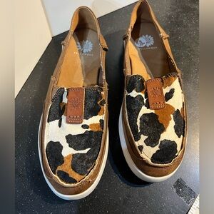 Yellow Box Brown and Black Cow Print Loafers
